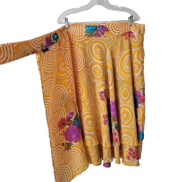 Bellissimo Fashion Floral Swirl Multicolored Mid Length Silk Blend Wrap Skirt - Picture 2 of 5